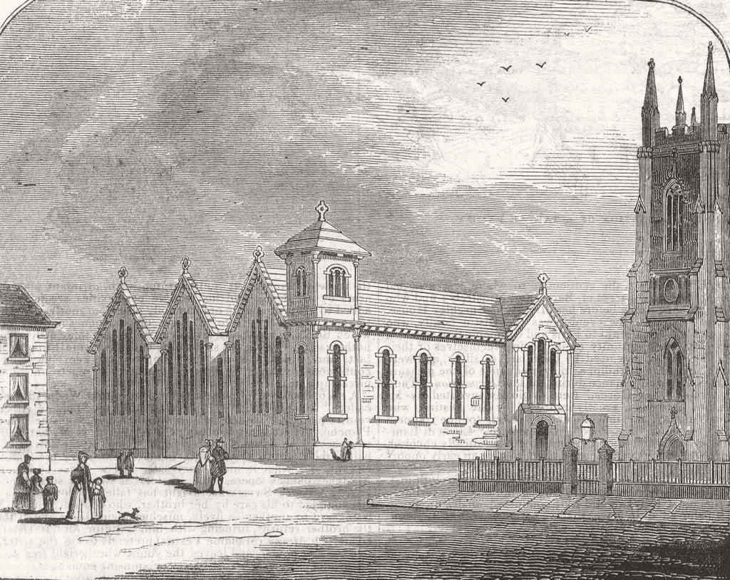 YORKS. St George's Schools, Sheffield 1844 old antique vintage print picture